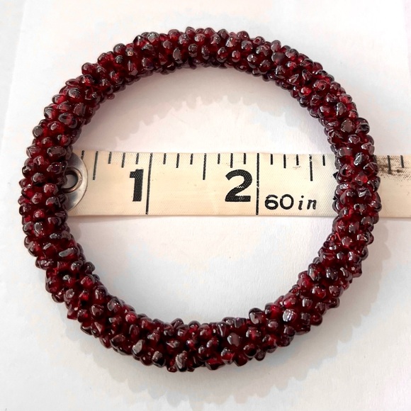 Genuine Garnet Beaded Bangle Bracelet
